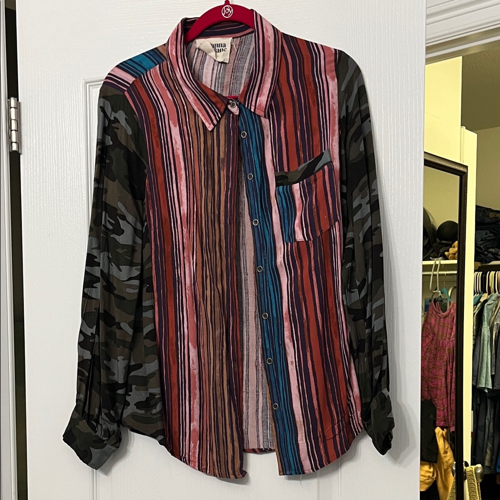 Savanna Jane Multicolor Striped and Camouflage Shirt